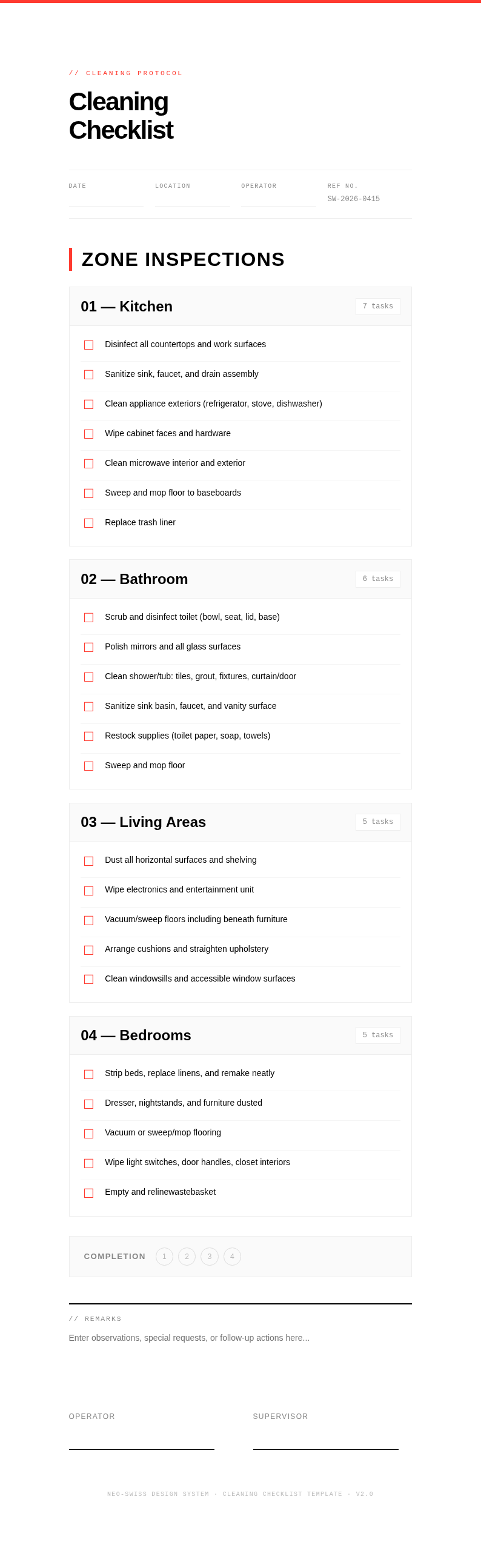 Modern minimal cleaning checklist neo swiss